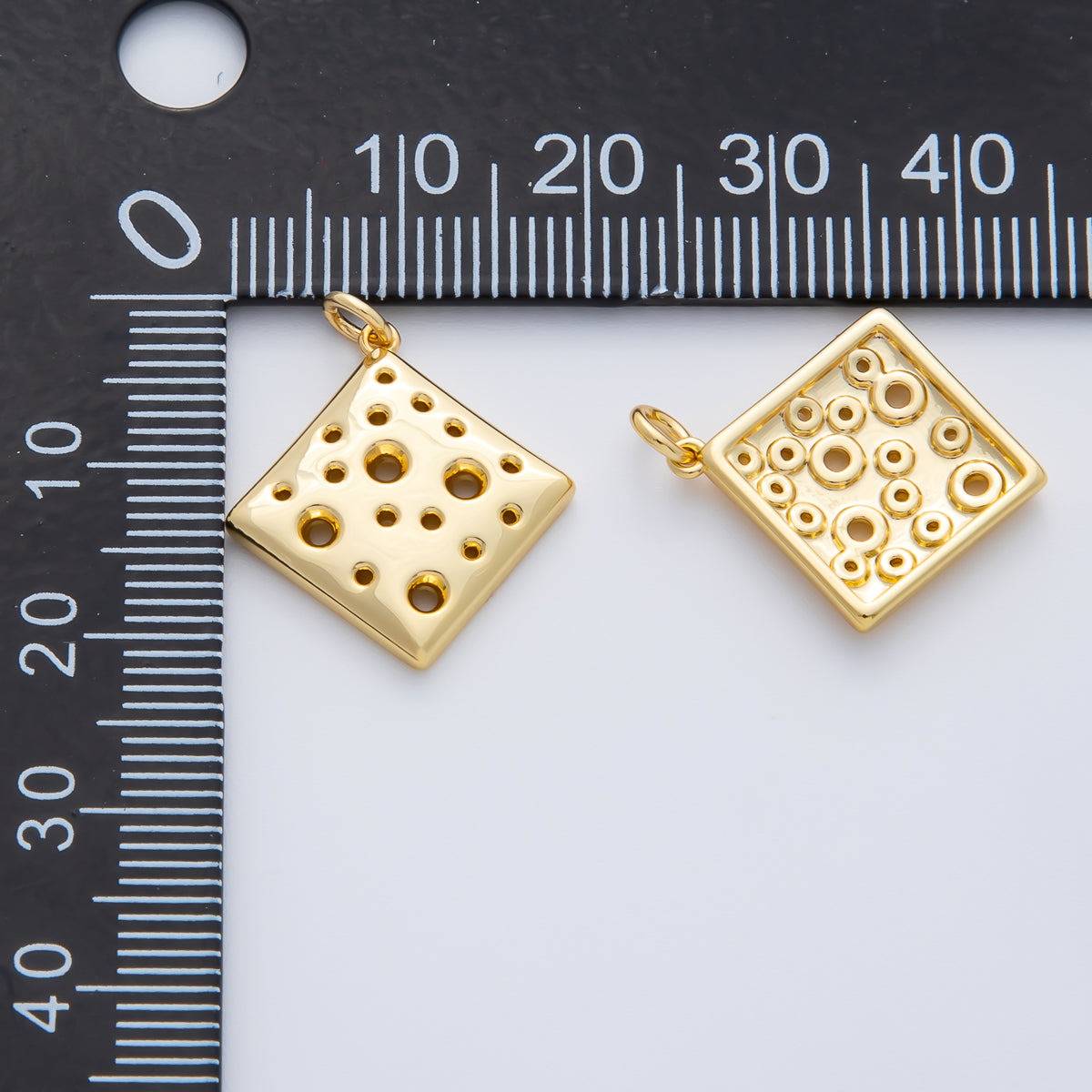 18K Gold Filled 20mm Dotted Slice of Cheese Rhombus Charm | AF1414