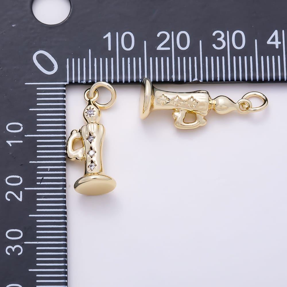 16K Gold Filled 20mm Clear CZ Vintage Candle Starburst Charm | Charms-02113 - Charms-02114