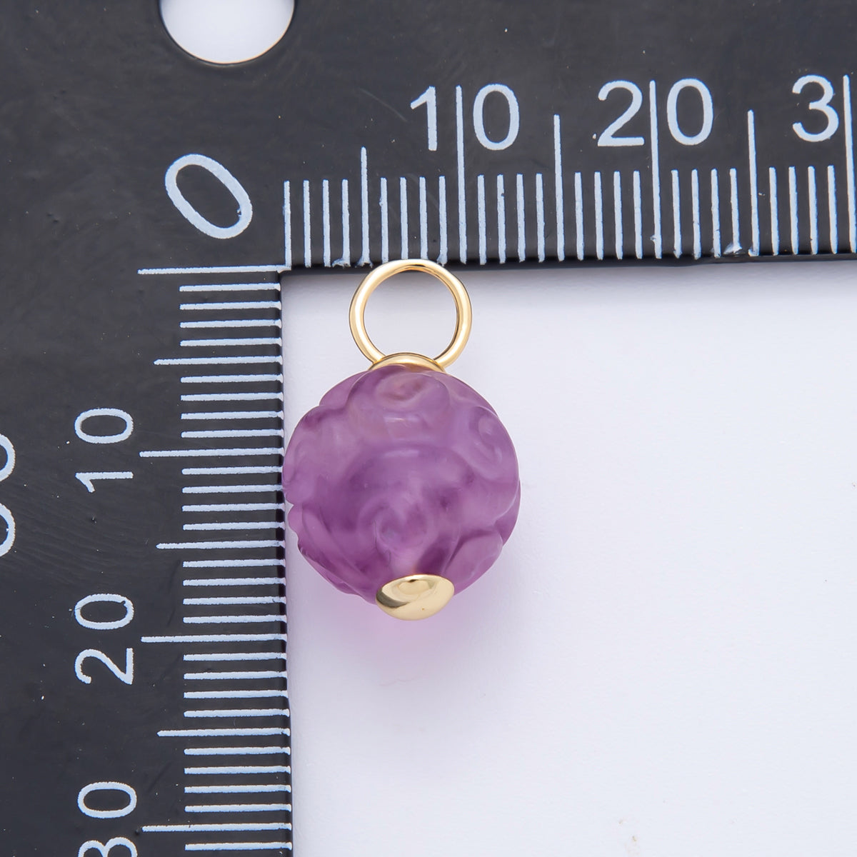 18K Gold Filled 20mm Natural Gemstone Fluorite Textured Ball Charm | E011 E019