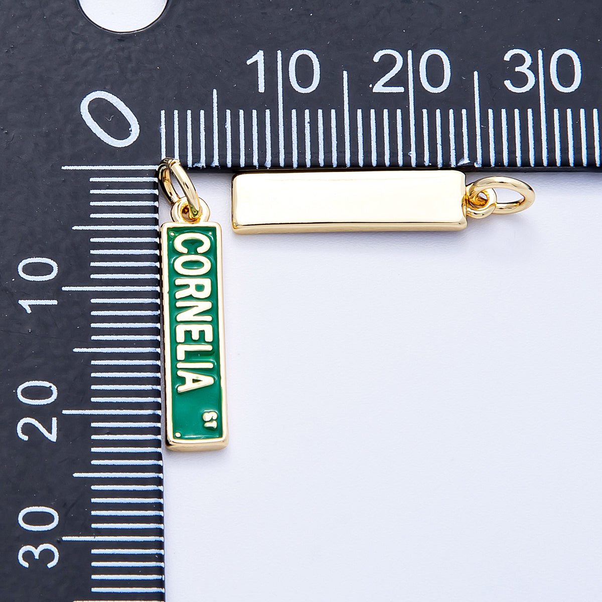 16K Gold Filled 20mm Green, Purple Enamel Cornelia Street NY Street Sign Charm | Charms-00251 Charms-00252