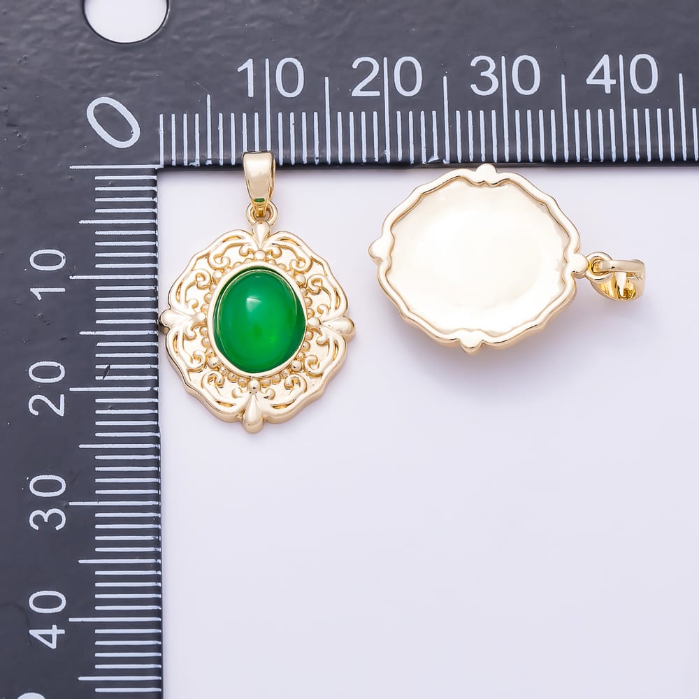 16K Gold Filled 20mm Green Agate Artisan Bezel Oval Cabochon Gemstone Pendant | Charms-02377