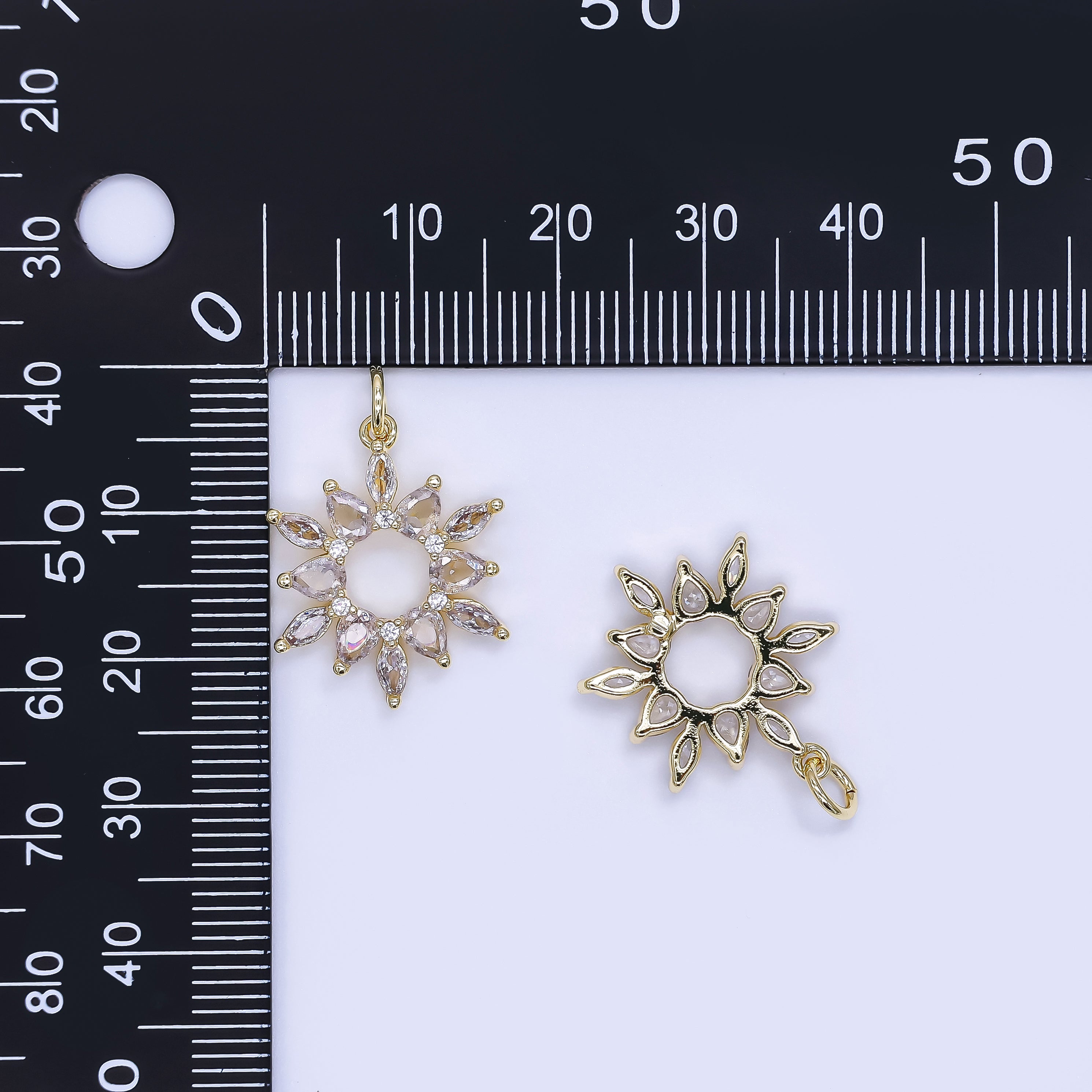 24K Gold Filled 20mm Mixed-Cut CZ Celestial Sunburst Flower Charm | AJ508