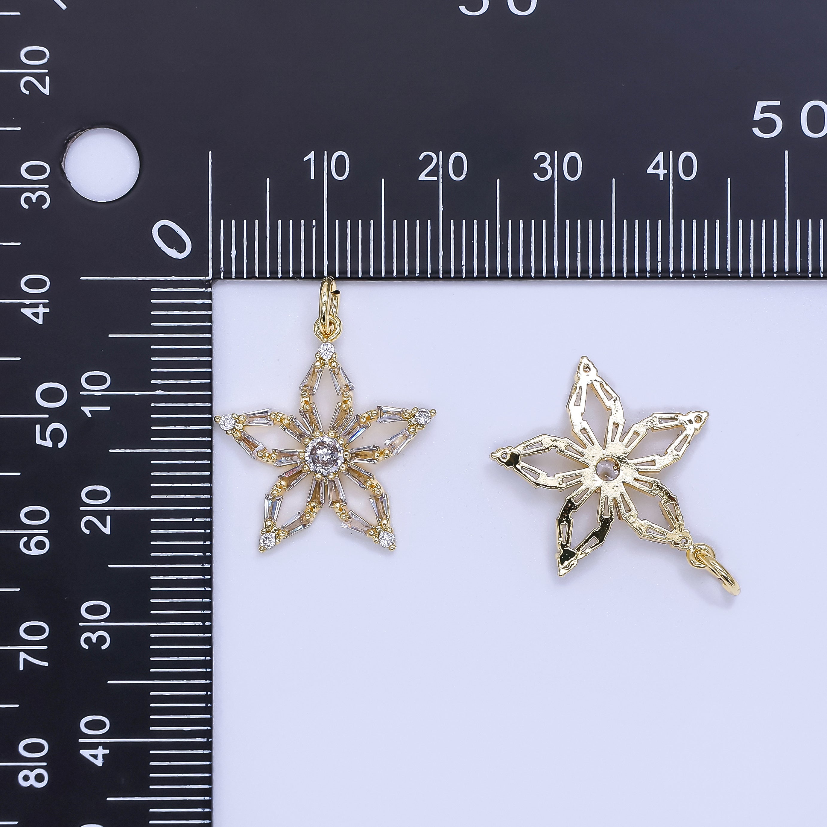24K Gold Filled 20mm Mixed-Cut CZ Tiny Celestial Star Charm | AJ509
