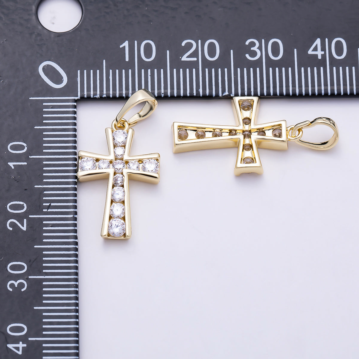 16K Gold Filled 20mm Clear CZ Lined Religious Cross Pendant | Charms-01381
