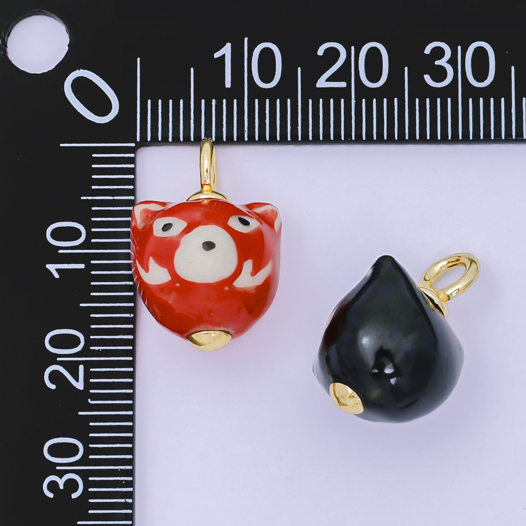 24K Gold Filled 20.5mm Black, Red, Brown Ceramic Wild Bear Charm | AF1295 AF1296