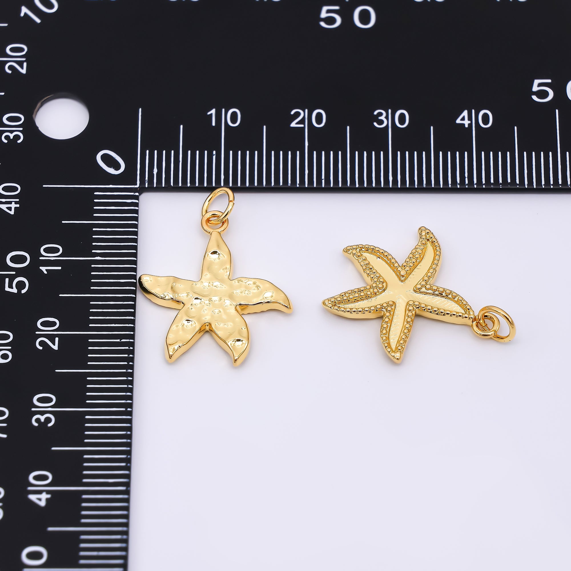 24K Gold Filled 20.5mm Hammered Sea Starfish Animal Charm | AJ-386
