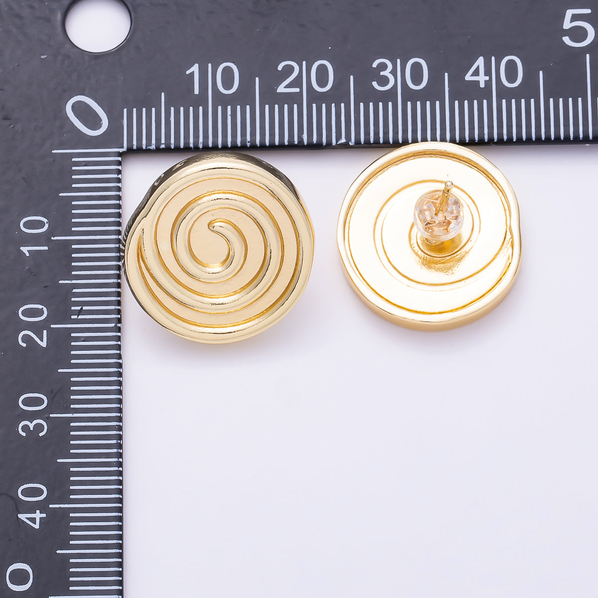 16K Gold Filled 20mm Plain Concentric Spiral Swirl Dome Statement Stud Earrings in Gold & Silver | Earrings-00868 - Earrings-00869