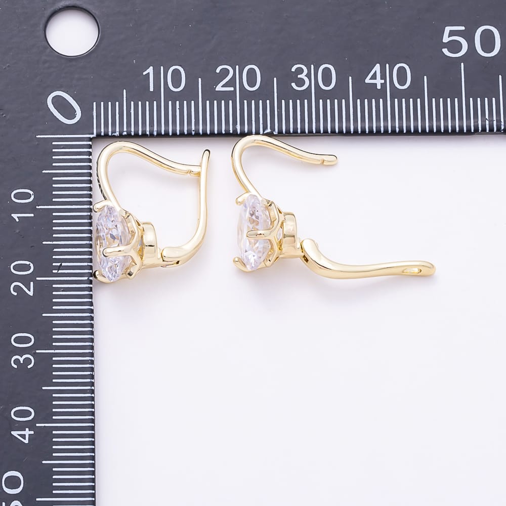 16K Gold Filled 21mm Solitaire Round Clear CZ Lever Back Drop Earrings | Earrings-00940