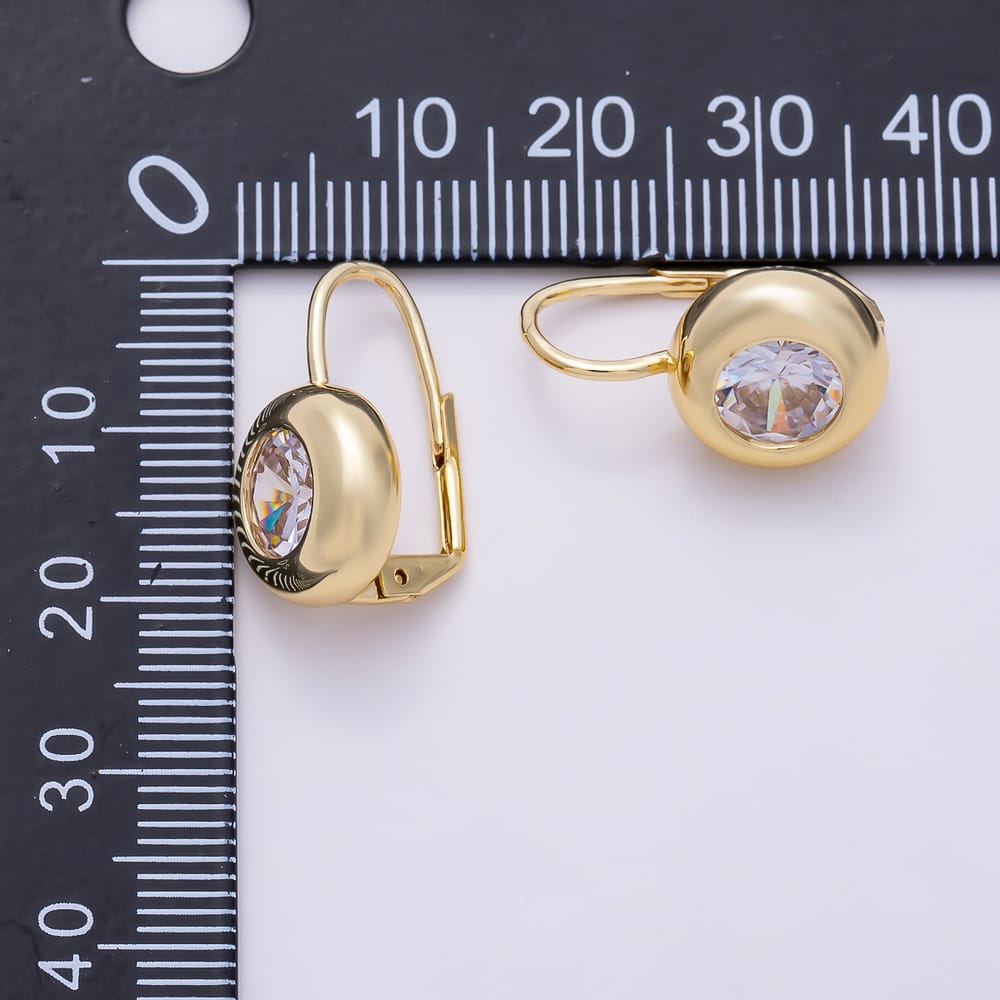 16K Gold Filled 21mm Round Solitaire Clear CZ Chunky Dome Leverback Earrings| Earrings-00913