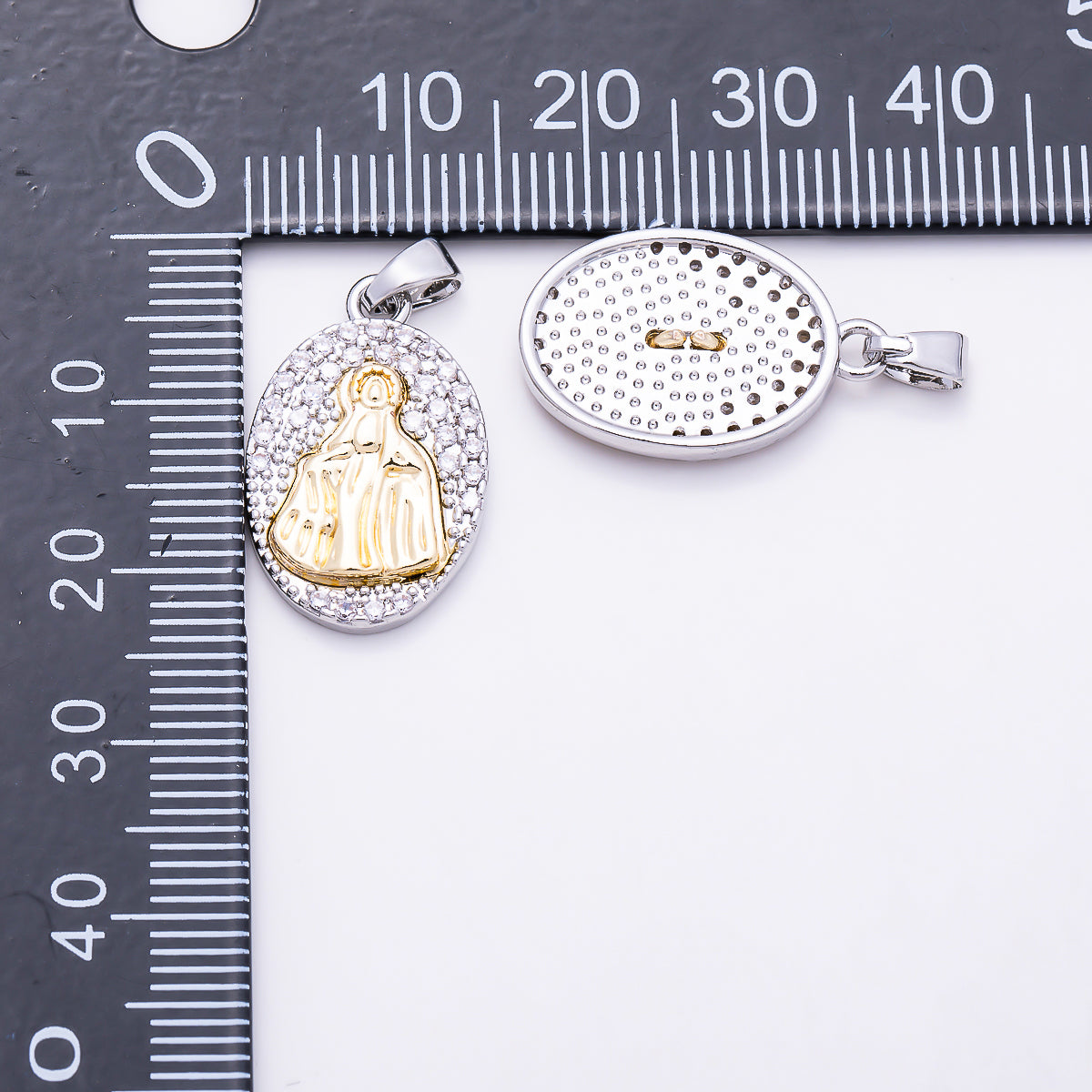 16K Gold Filled 21mm St. Jude, St. Benedict, Guadalupe Mixed Metal Textured Religious Oval Pendant | Charms-02011 ~ Charms-02017