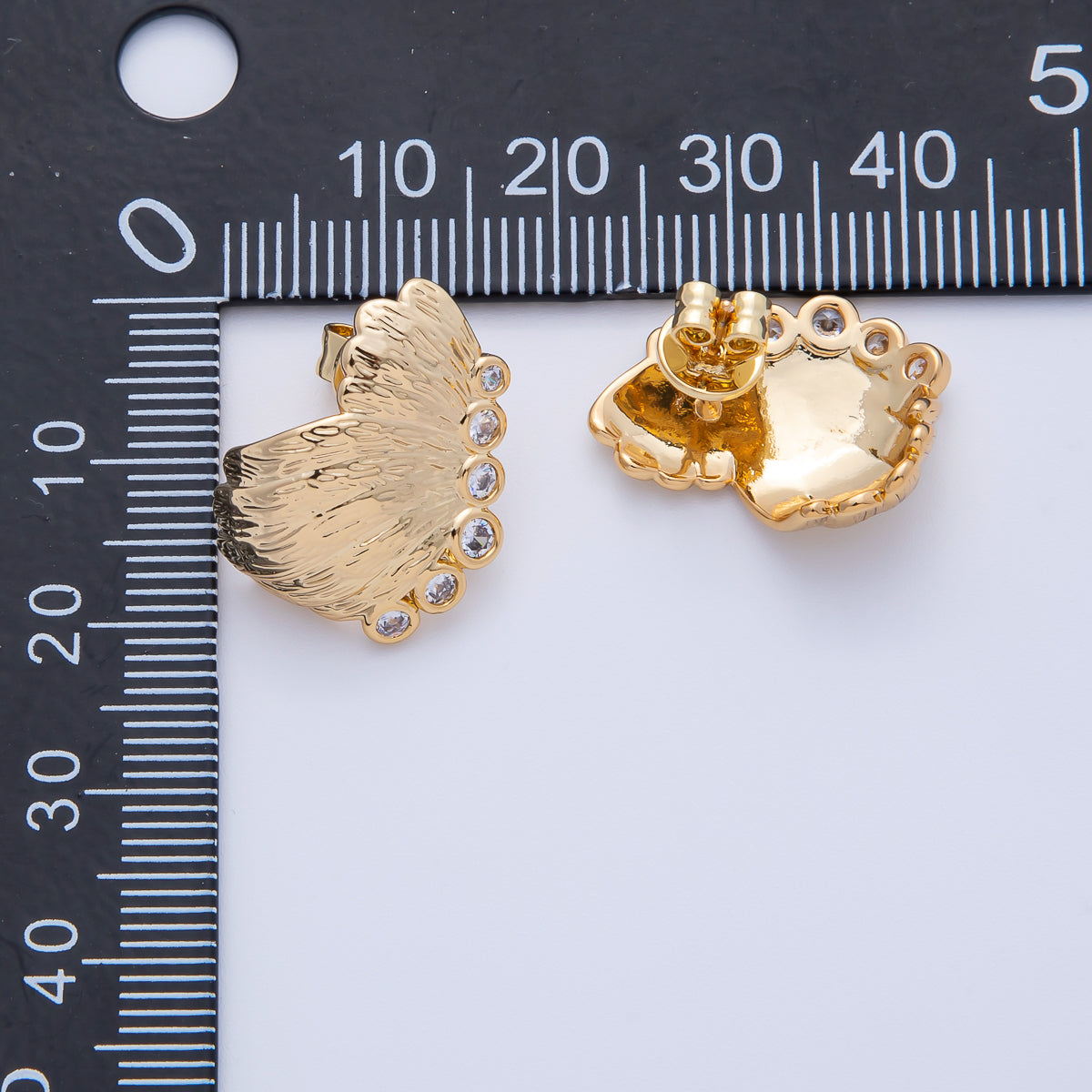 18K Gold Filled 20mm Clear CZ Textured Butterfly Wings Stud Earrings Set | AE619