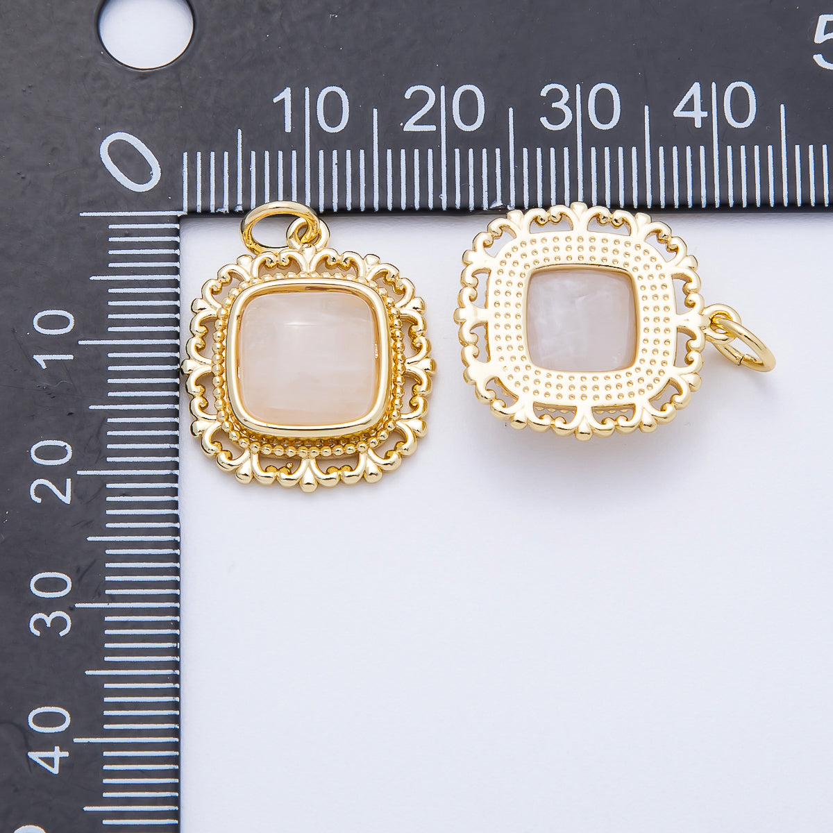16K Gold Filled 21mm Moonstone Square Gemstone Artisan Bezel Charm | Charms-00699
