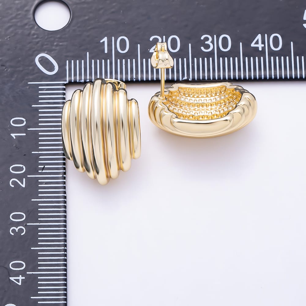 16K Gold Filled 21mm Corrugated Ribbed Statement C-Hoop Earrings| Earrings-00818