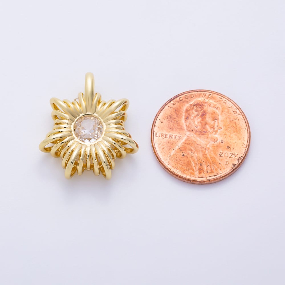 16K Gold Filled 20mm Clear CZ Lined Geometric Star Celestial Pendant | Charms-02461