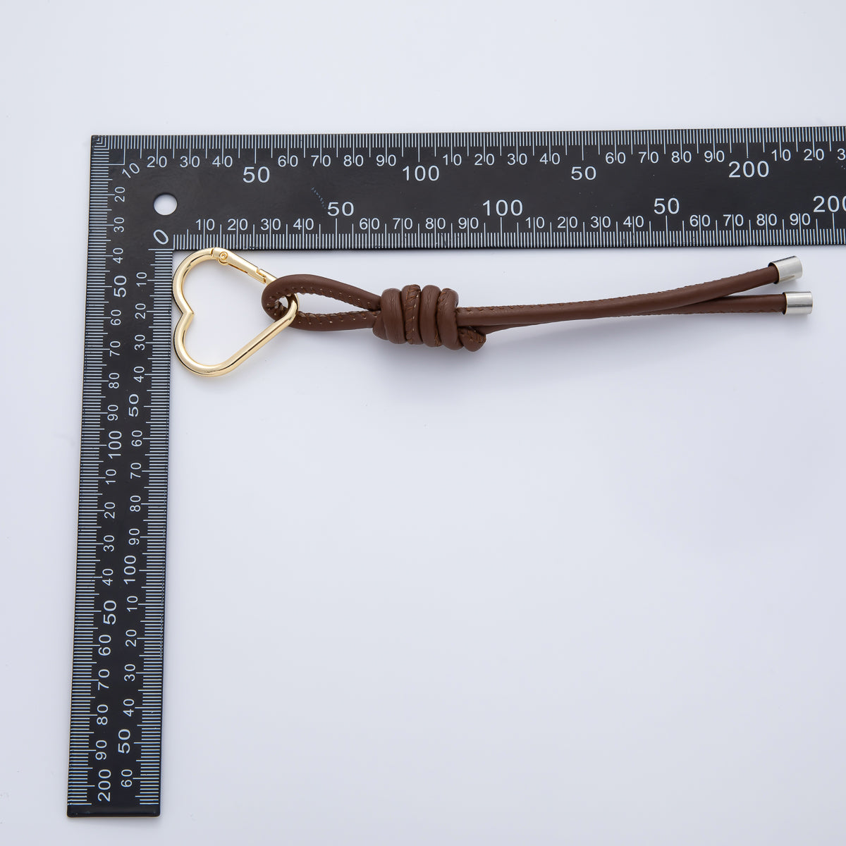 Stainless Steel 205mm Brown Leather Knot Cord Heart Push Gate Keychain Accessories | WB-00185