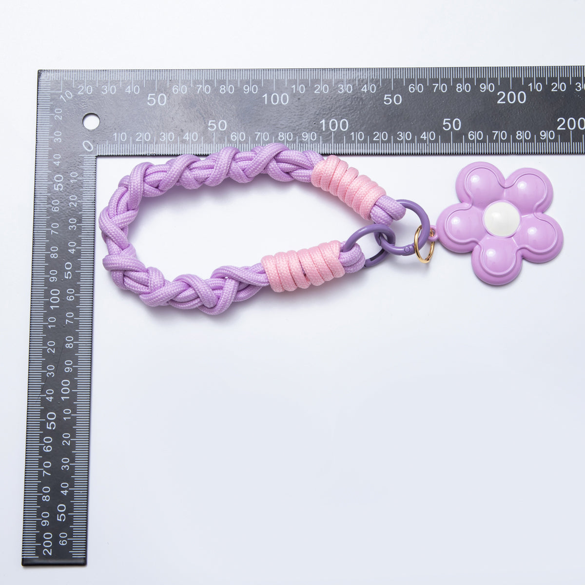 Kawaii Colorful Paracord Charm Bag Keychain Accessories Leather Daisy Charms for Handbag Y2k Accessories Purse Hanging Ornament WB-00078