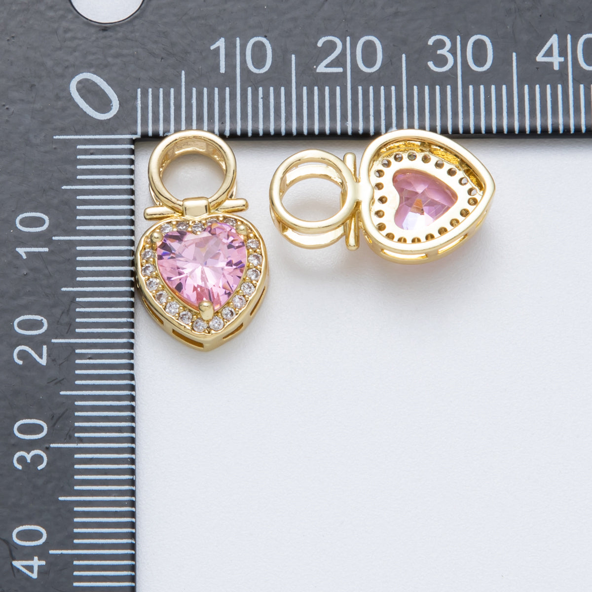 18K Gold Filled 20mm Pink Micro Paved CZ Heart Loop Pendant | Charms-00146