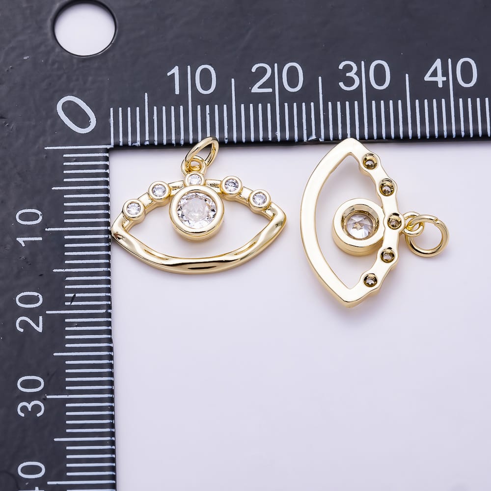 16K Gold Filled 20mm Bezel Set Clear CZ Openwork Evil Eye Religious Charm | Charms-02158