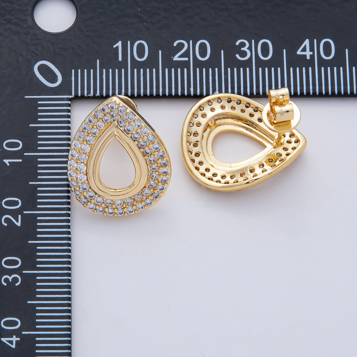 18K Gold Filled 20mm Open Micro Paved CZ Teardrop Stud Earrings | AD1601