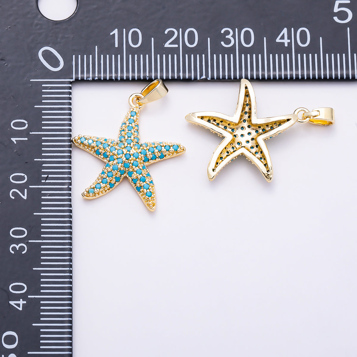 16K Gold Filled 21mm Turquoise Micro Paved CZ Starfish Ocean Beach Pendant | Charms-01895