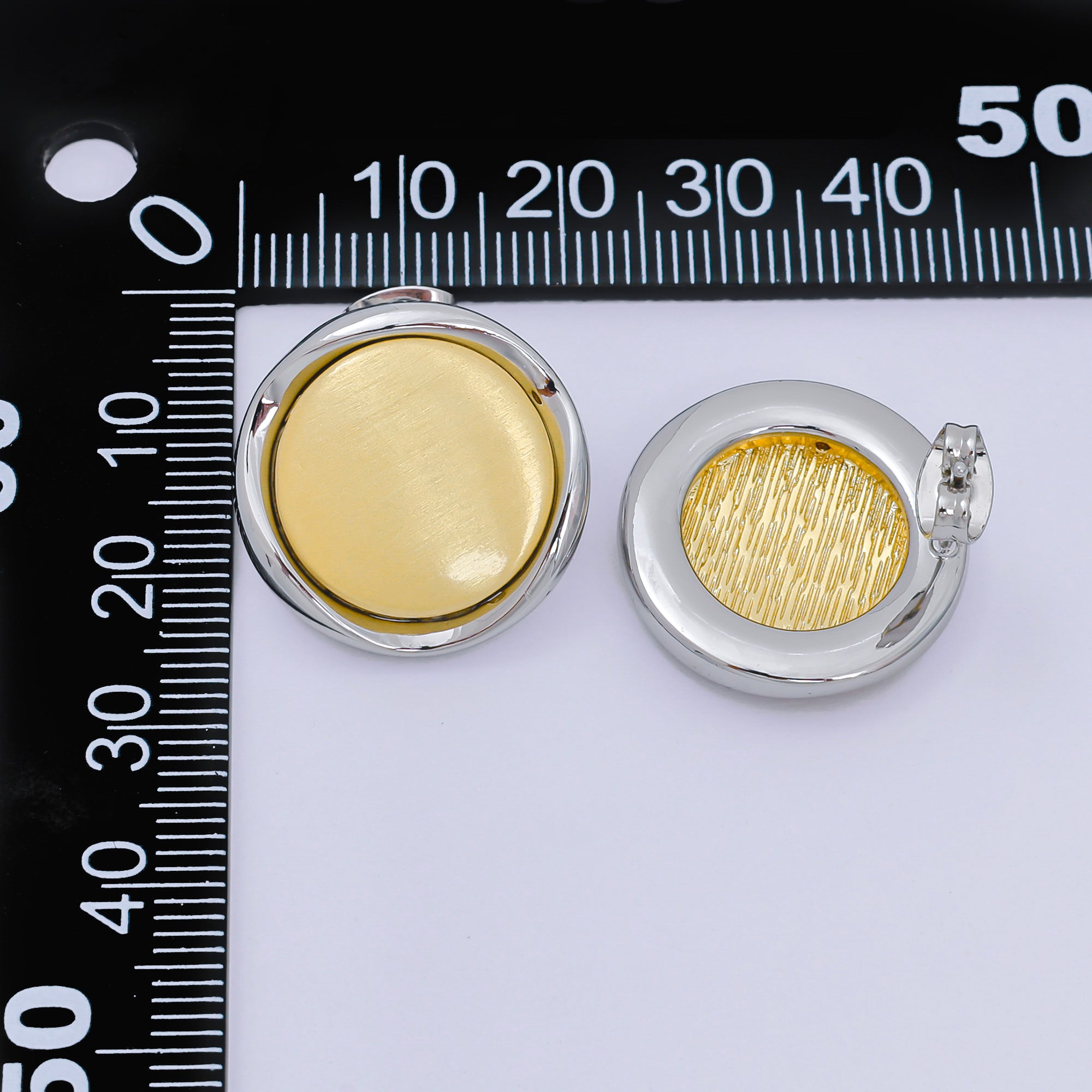 24K Gold Filled Mixed Metal Layered Circle Drop Stud Earrings | AB1596