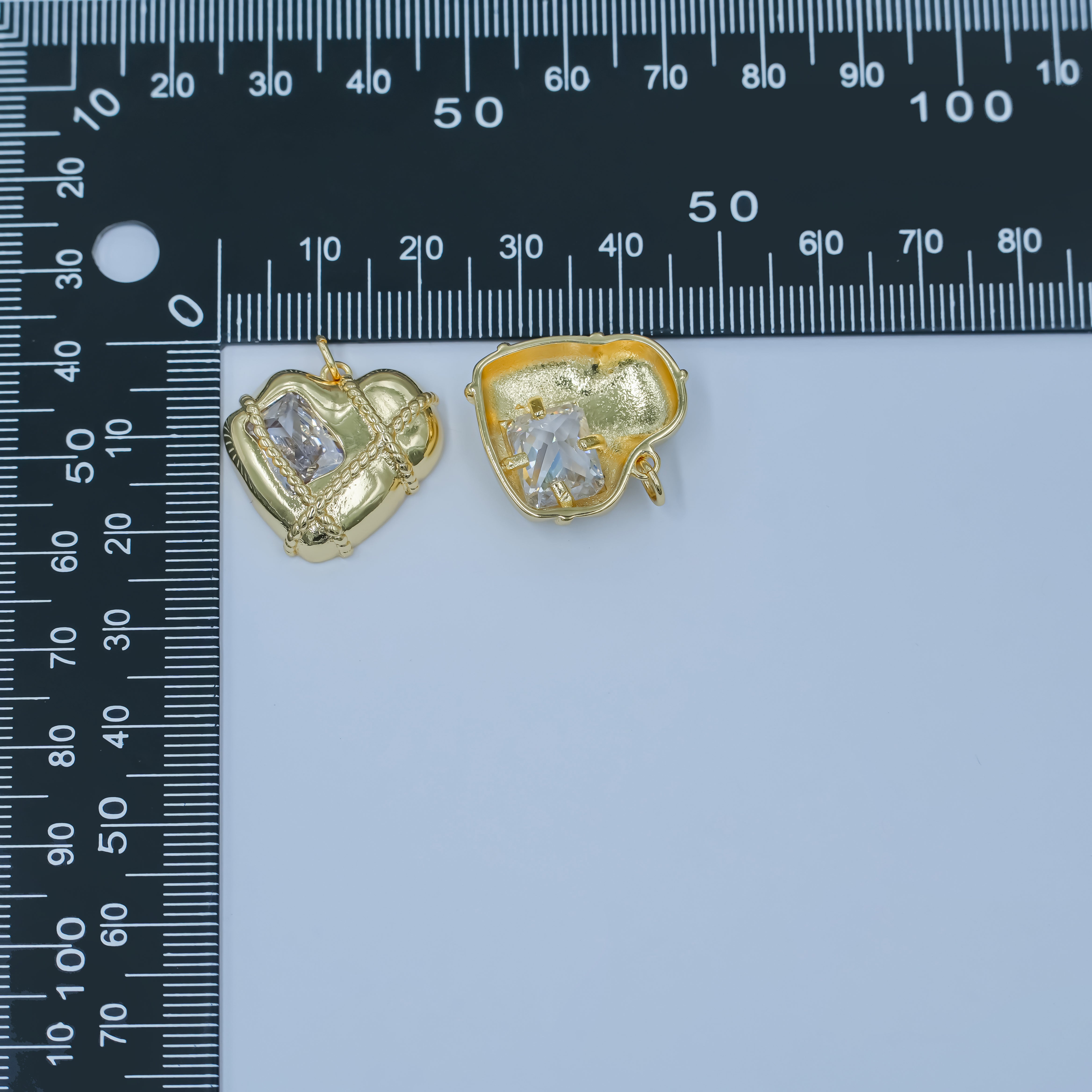 24K Gold Filled Baguette CZ Rope Tied Molten Heart Charm | C764