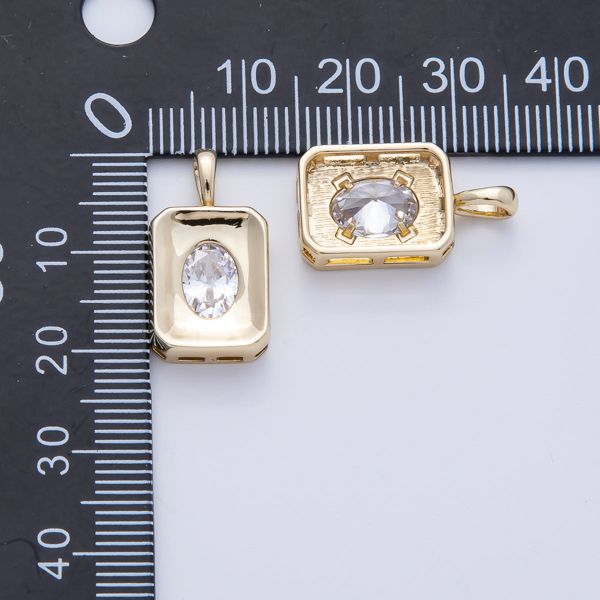 14K Gold Filled 21mm Oval CZ Rectangle Bezel Pendant | Charms-00086