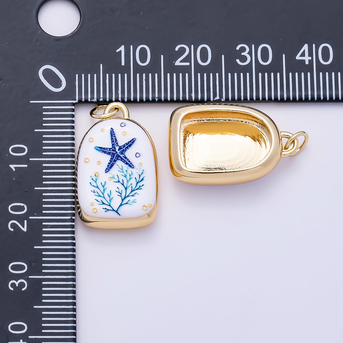 16K Gold Filled 21mm SUMMER Nautical Ocean White Enamel Charm | Charms-01280 ~ Charms-01286