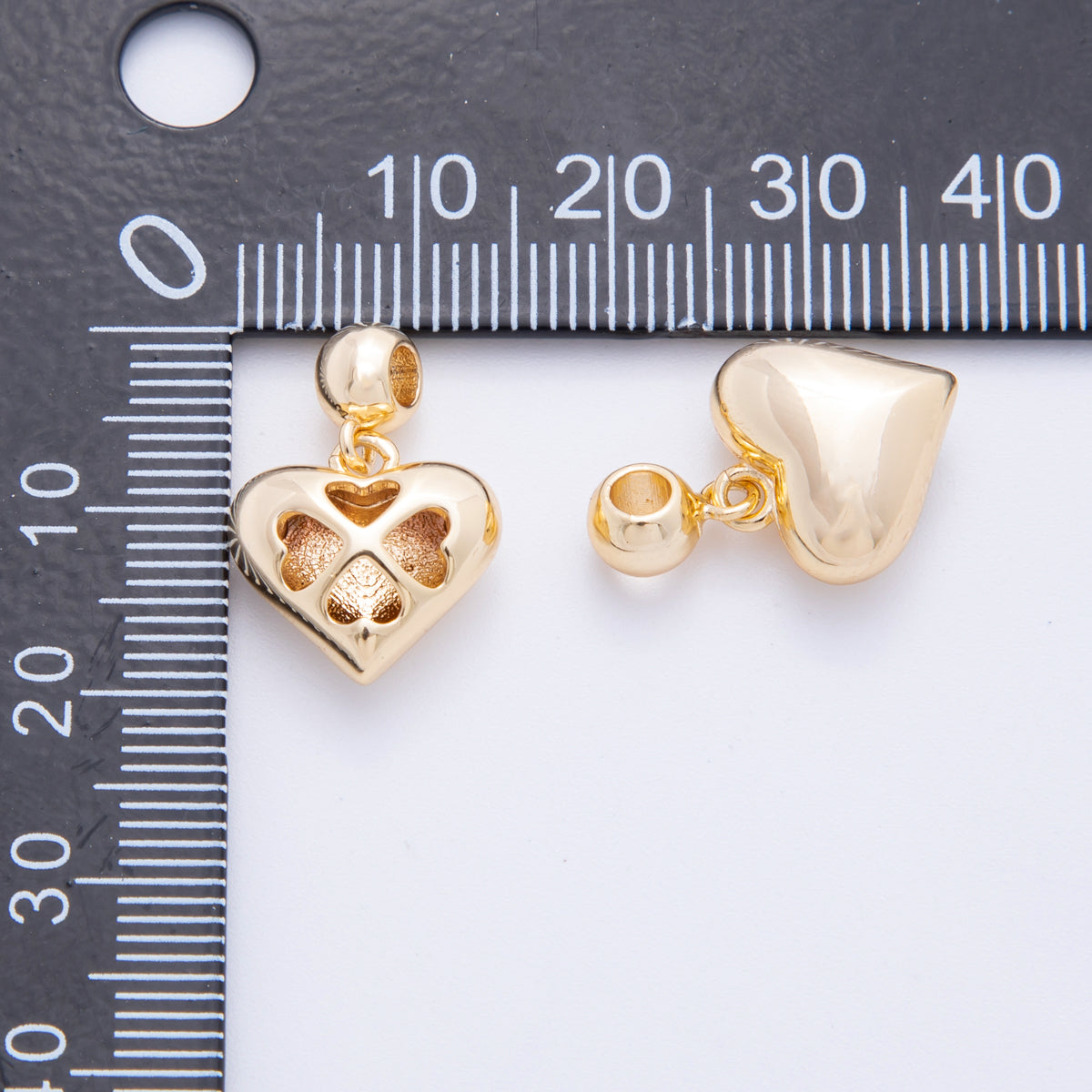 18K Gold Filled Heart Clover Dome Rondelle Drop Pendant | E658