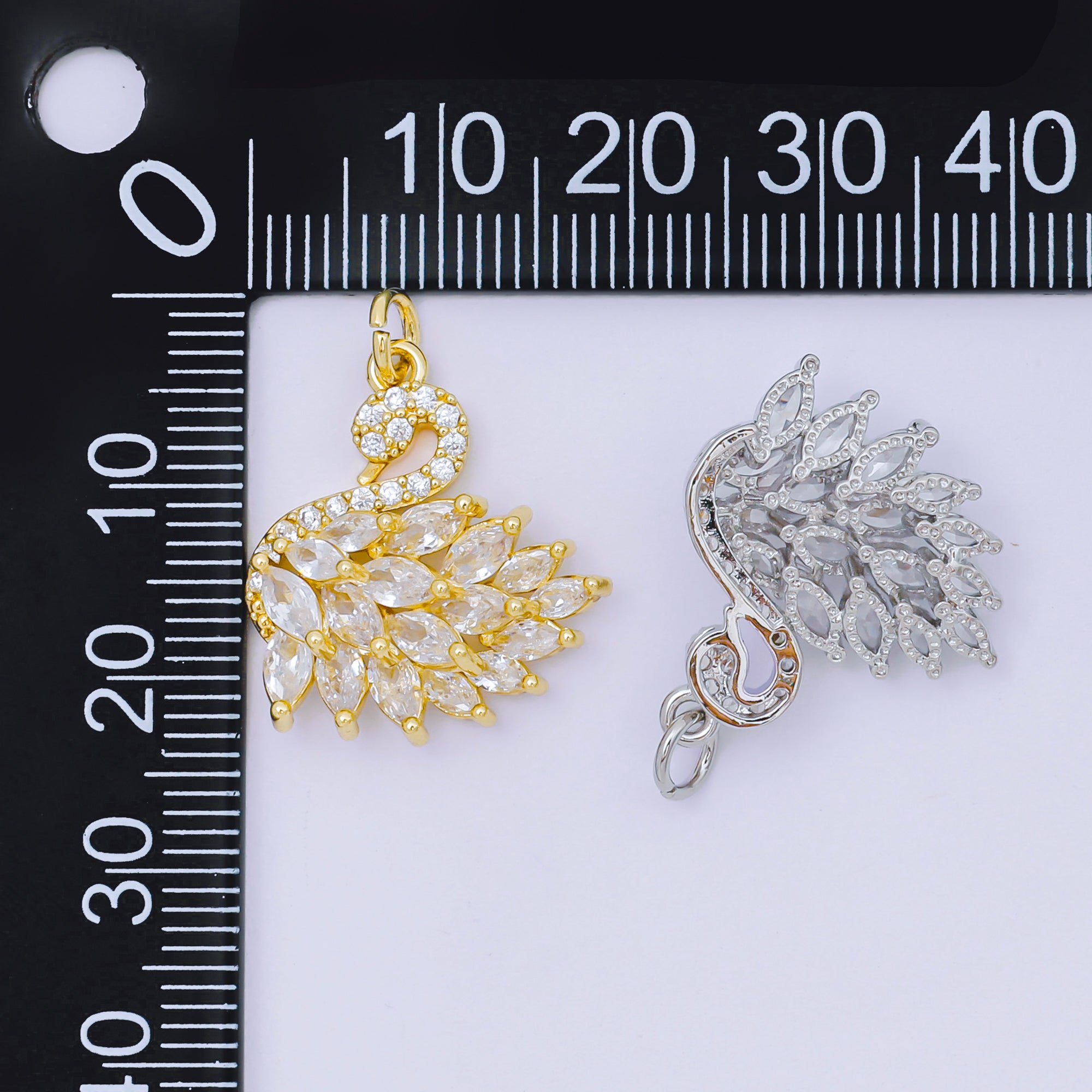 24K Gold Filled 19mm Pink & Fuchsia Marquise CZ Goddess Style Swan Animal Charm in Gold & Silver | D-398