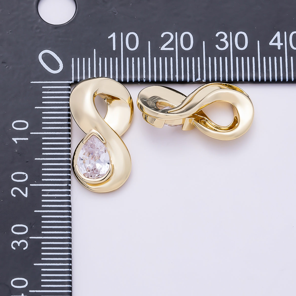 HOLD 16K Gold Filled 21mm Clear CZ Teardrop Curved Slide Charm | Charms-01314