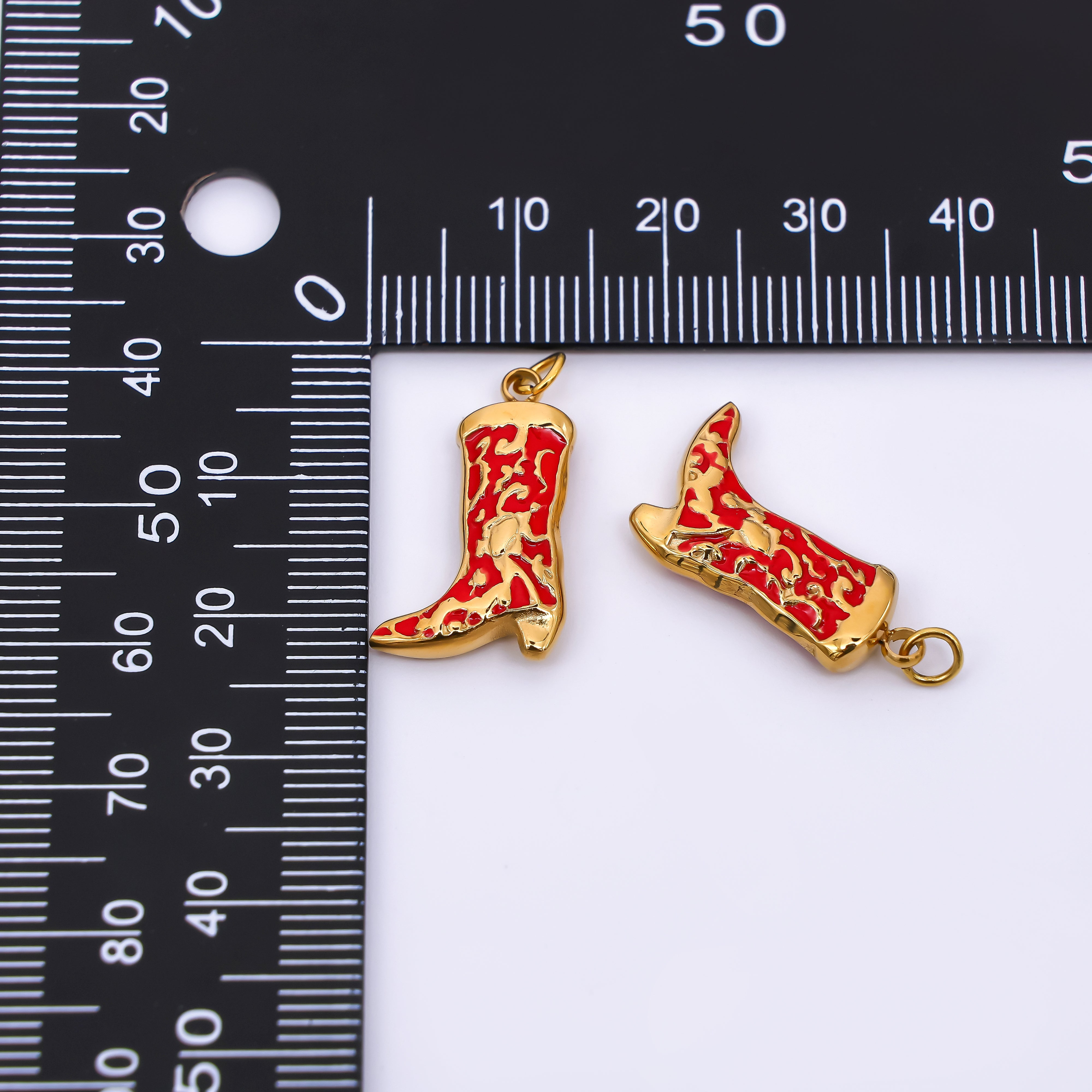Stainless Steel 21mm Enamel Art Red Expensive Boots Shoes Charm | J-328