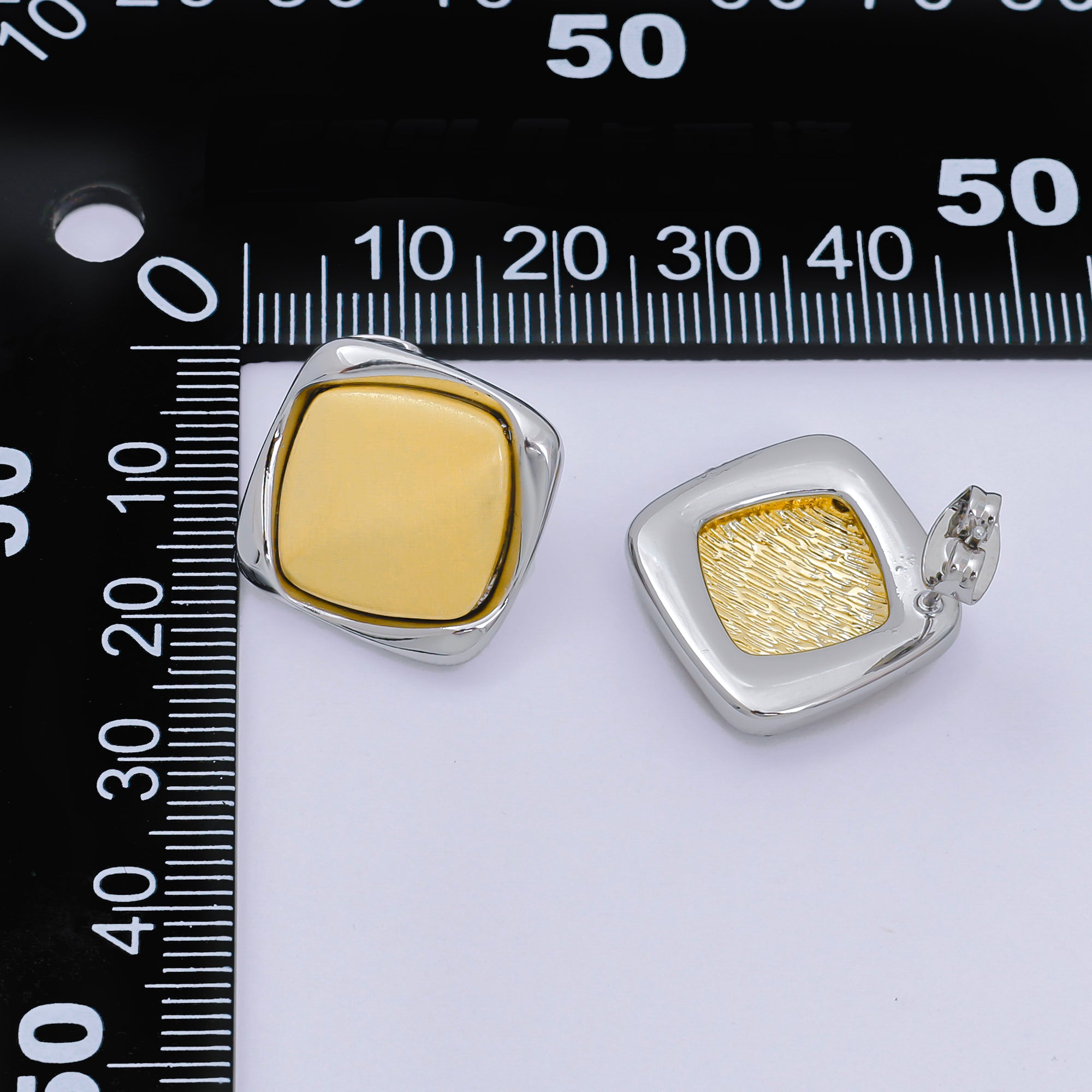 24K Gold Filled Mixed Metal Dual-Toned Rhombus Drop Stud Earrings | AB1597