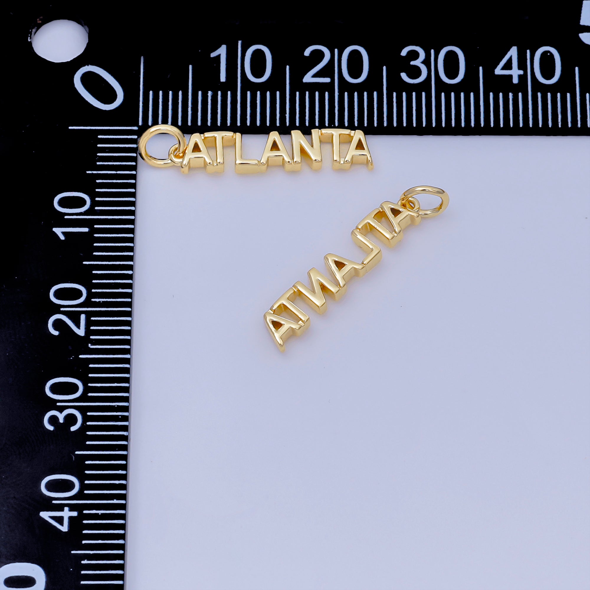 24K Gold Filled 21mm Atlanta City States Script Tag Charm | AJ-418