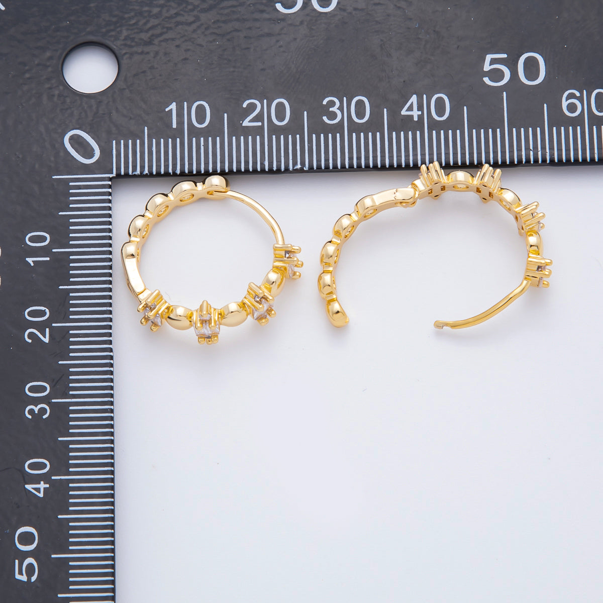 18K Gold Filled Square-Cut CZ Half-Crown Lever Back Hoops Earrings | AJ223