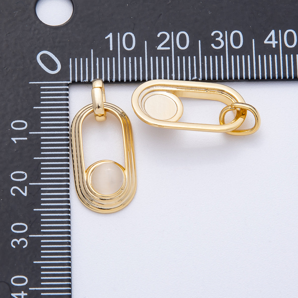 18K Gold Filled 21.5mm Clear, Pink Gemstone Round Open Oblong Pendant | AF1225