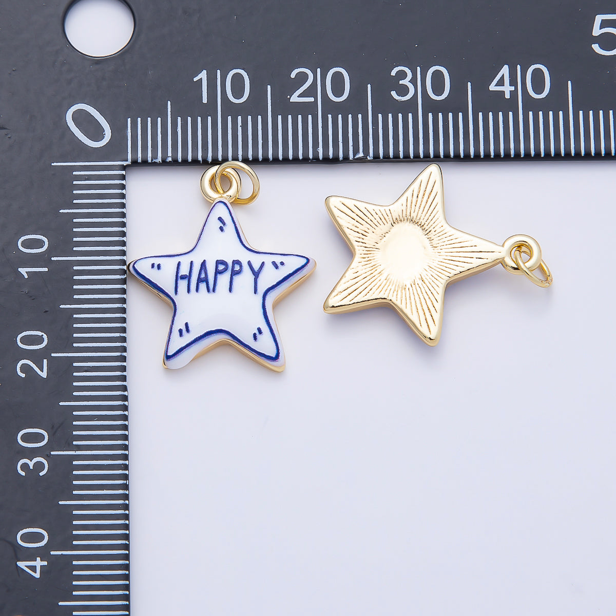 16K Gold Filled 21.5mm Lucky, Amore, Happy, Kiss, Mom, Mama, Love Script Blue White Celestial Star Charm | Charms-01229 ~ Charms-01235