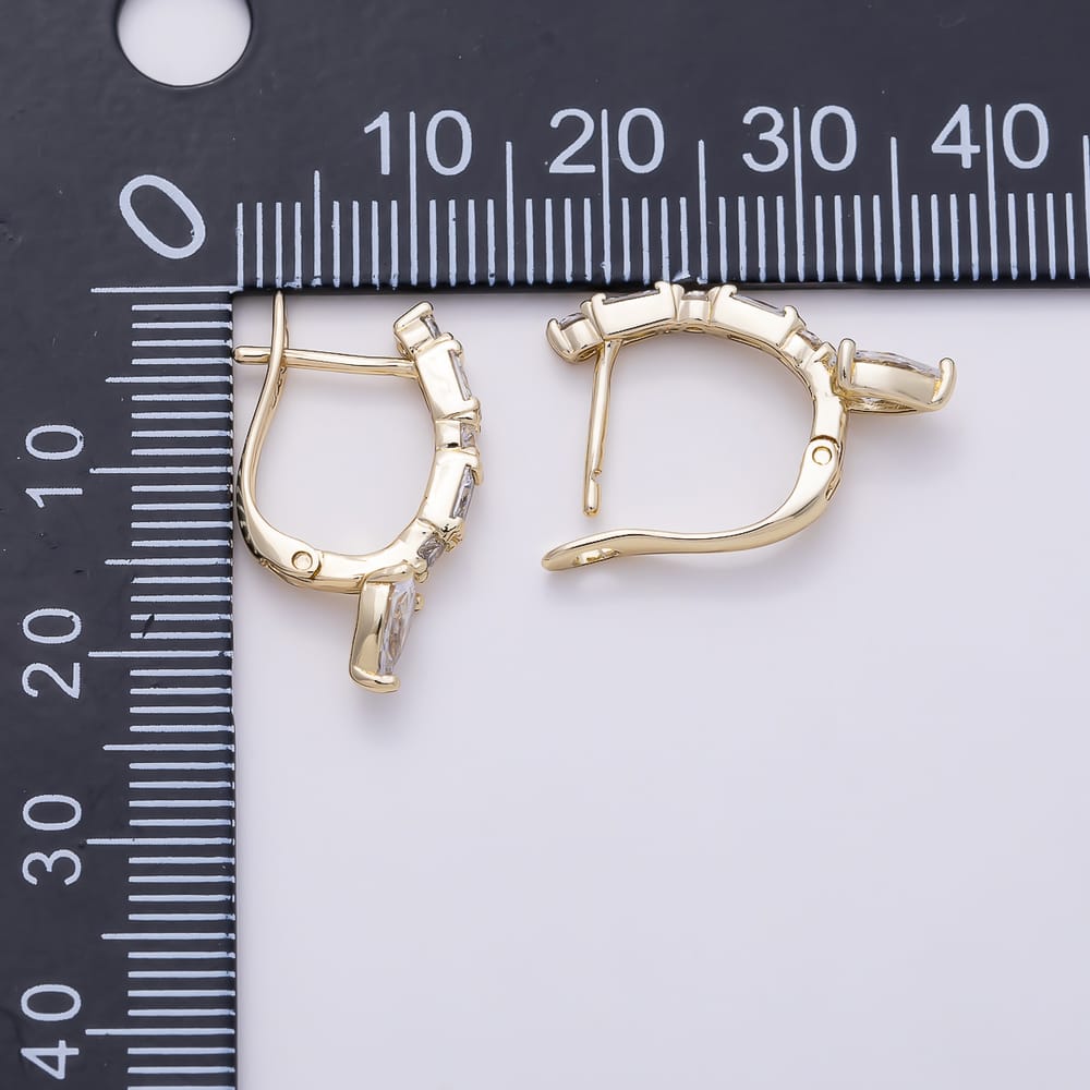 14K Gold Filled 21.5mm Clear CZ Round Baguette Heart Drop English Lock Hoop Earrings | Earrings-01130