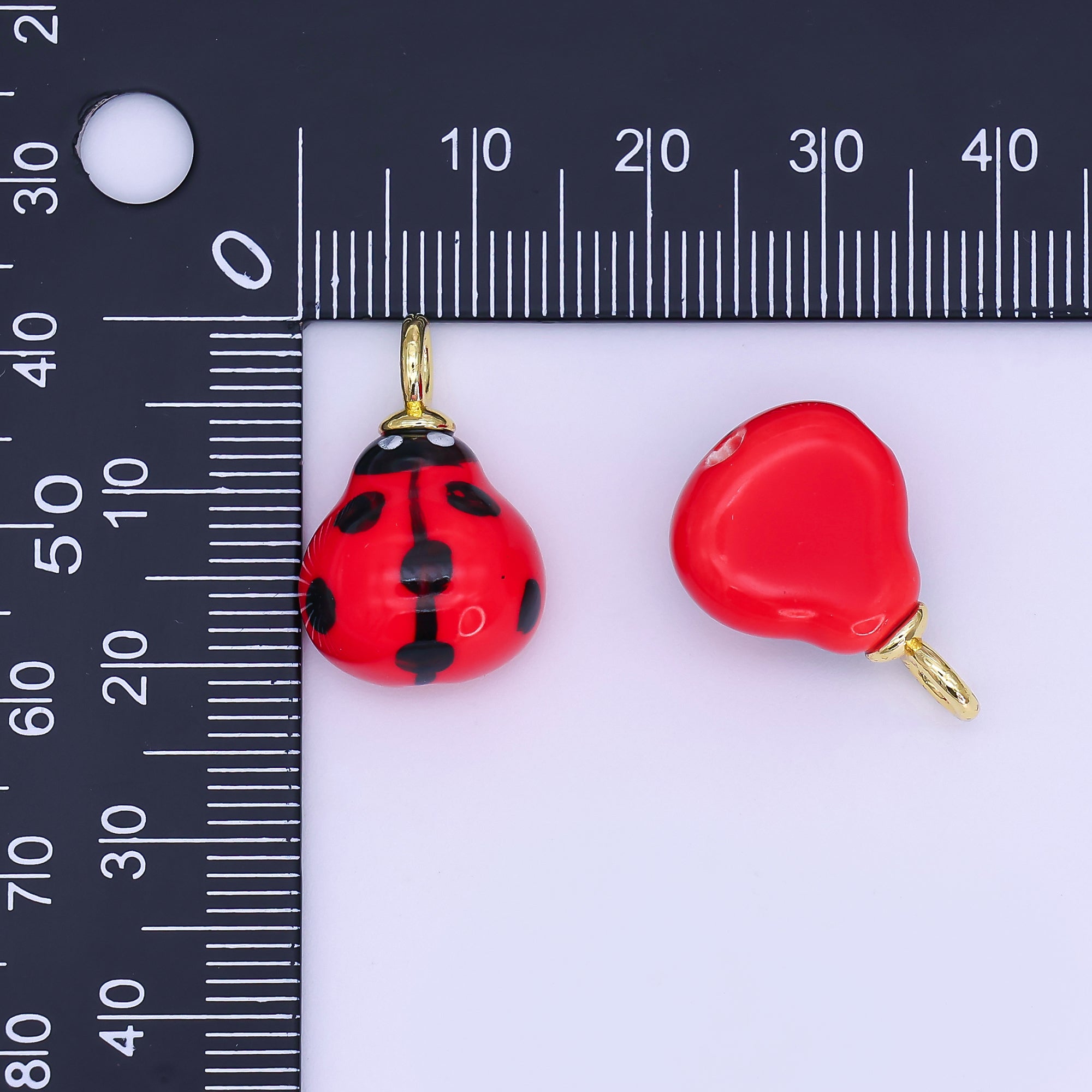 24K Gold Filled Red Ladybug Insect Ceramic Drop Pendant | E573