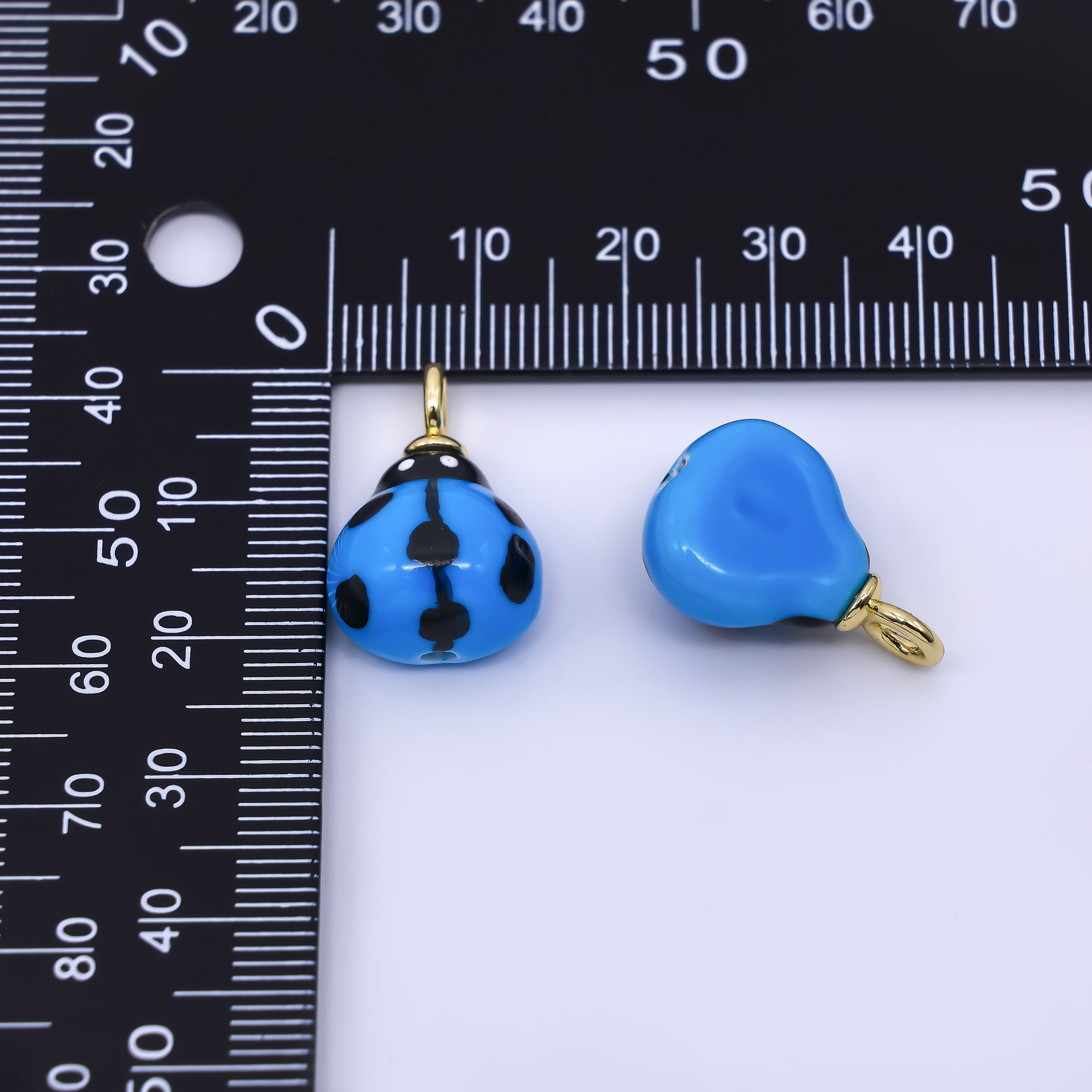 24K Gold Filled 21.5mm Ceramic Art Blue Lady Bug Animal Charm | X-412