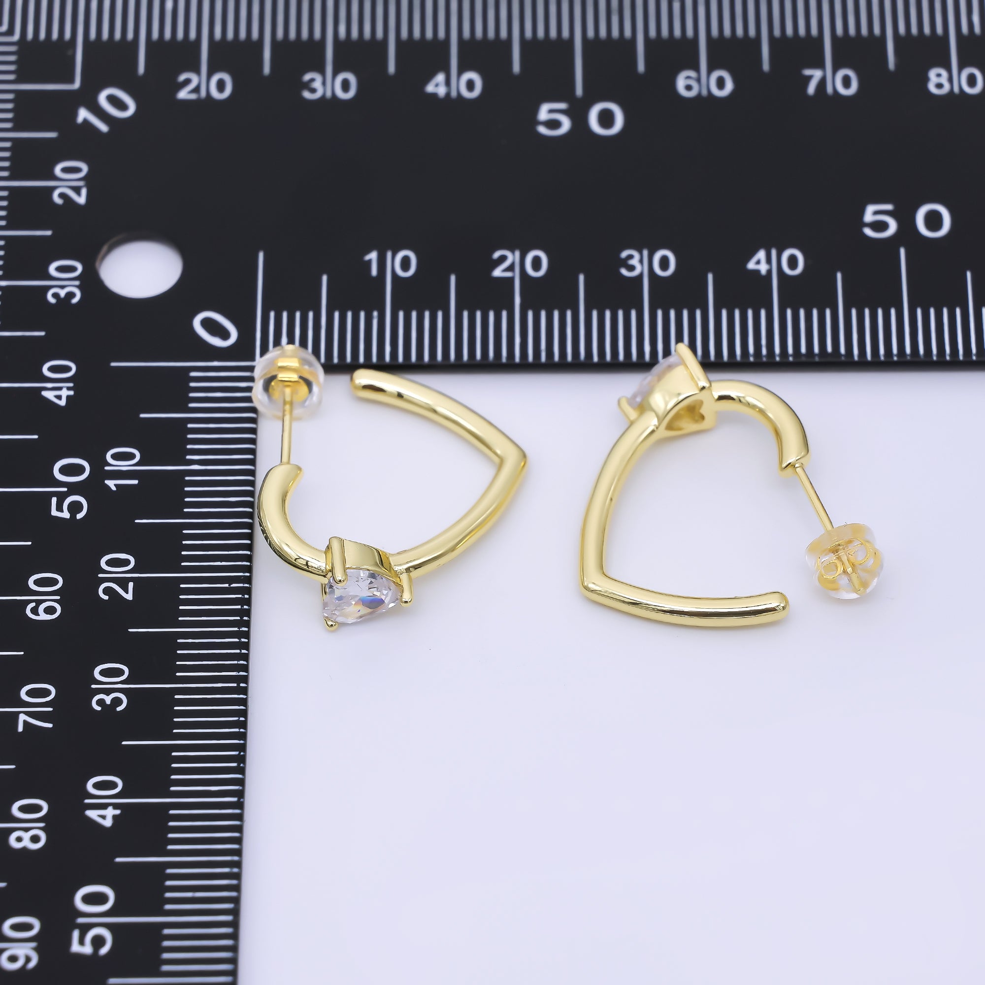 24K Gold Filled Clear CZ Heart C-Shaped Hoop Earrings | AI492