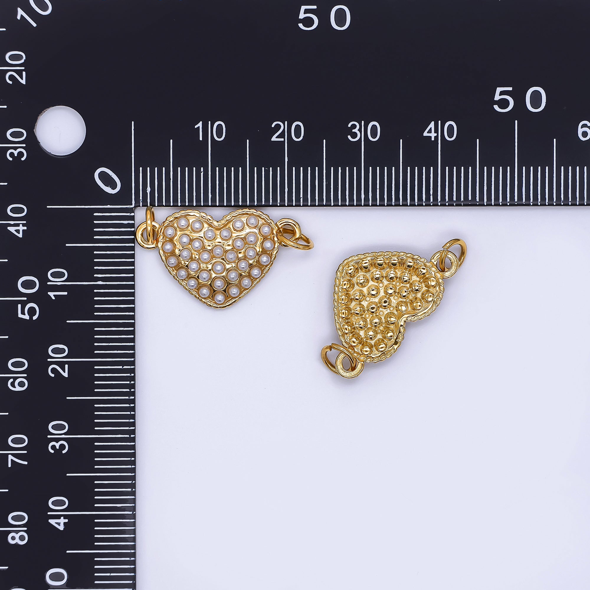 Gold Stainless Steel 22mm Shell Pearl Chunky Heart Charm Connector | Y056