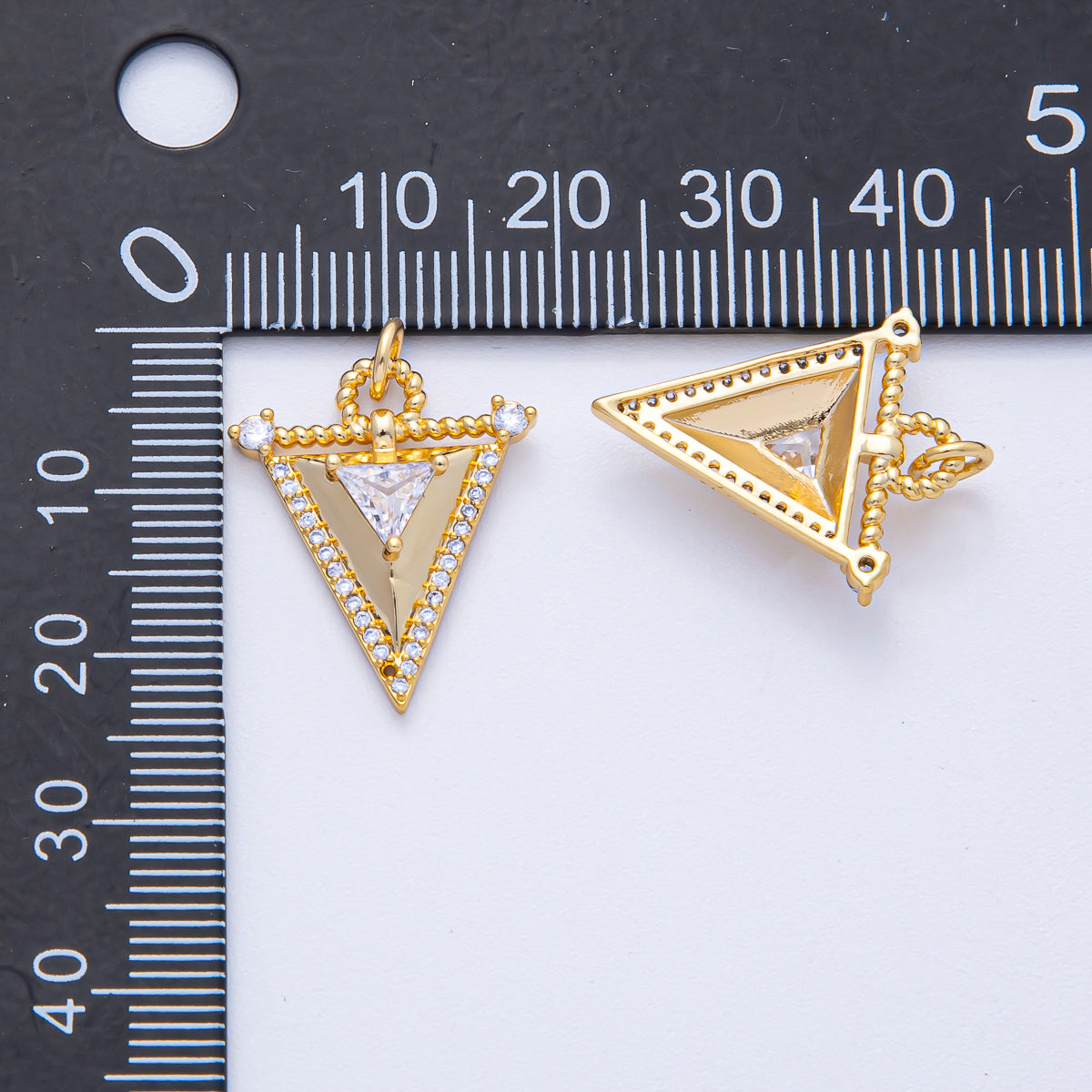 18K Gold Filled 21.5mm Micro Paved CZ Croissant Triangle Geometric Charm | AK040
