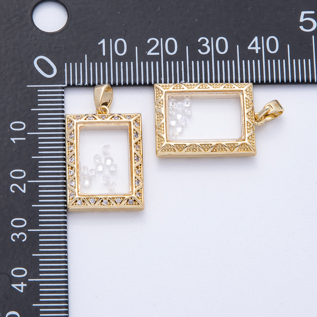 18K Gold Filled 21.5mm Clear CZ Micro Paved Geometric Rectangular Pendant | AF1224