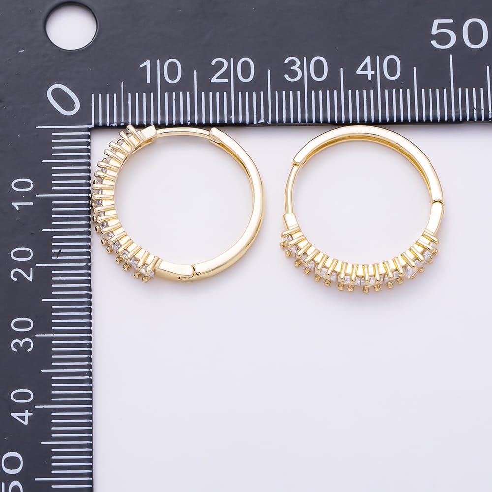 16K Gold Filled 24mm Baguette Square CZ Lined Hoop Earrings | Earrings-01101
