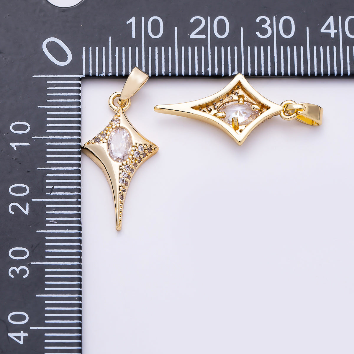 16K Gold Filled 22mm Oval Micro Paved CZ Celestial North Star Pendant | Charms-01491