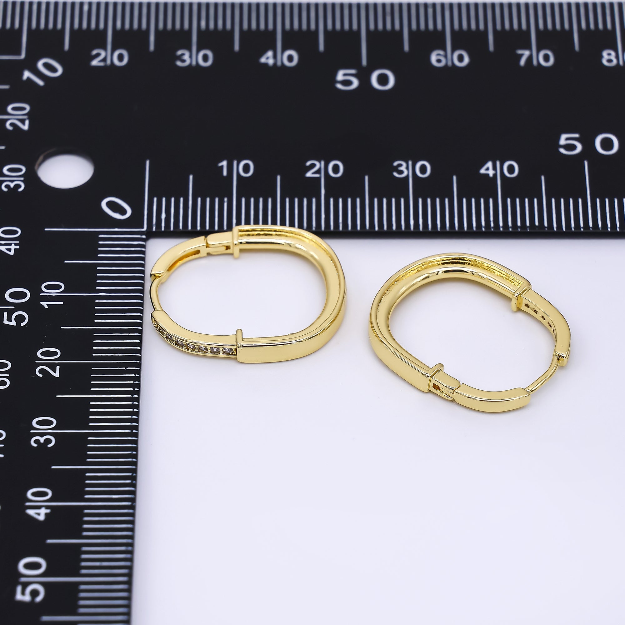 24K Gold Filled Micro Paved CZ Oblong Oval Hinged Hoops Earrings | AJ-054