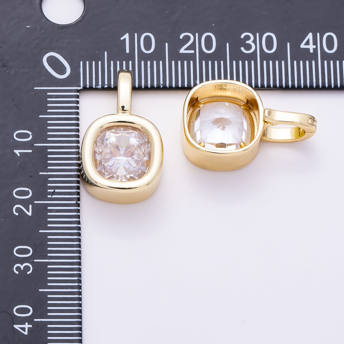 16K Gold Filled 22mm Clear Solitaire Cushion CZ Bezel-Set Pendant | Charms-02091