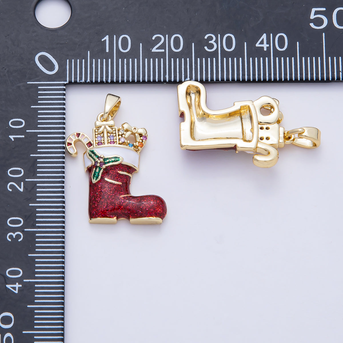 18K Gold Filled 22mm Micro Paved CZ Acrylic Red Santa's Shoe Christmas Holiday Pendant | AF1164