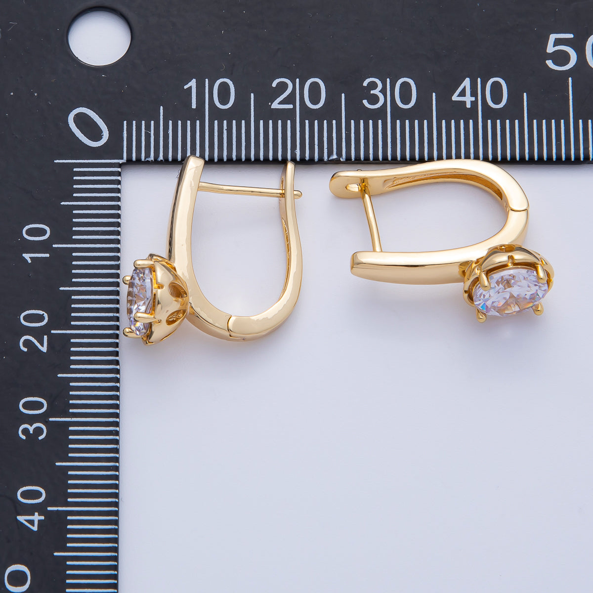 18K Gold Filled 22mm Round Clear CZ English Lock Hoop Earrings | AE621